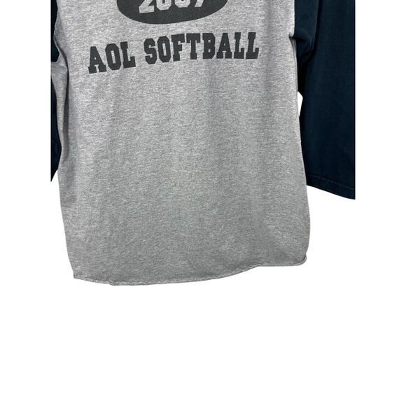 VTG America Online AOL Baseball Shirt 3/4 Sleeve Medium Gray Blue 2007 Y2k - Picture 6 of 6